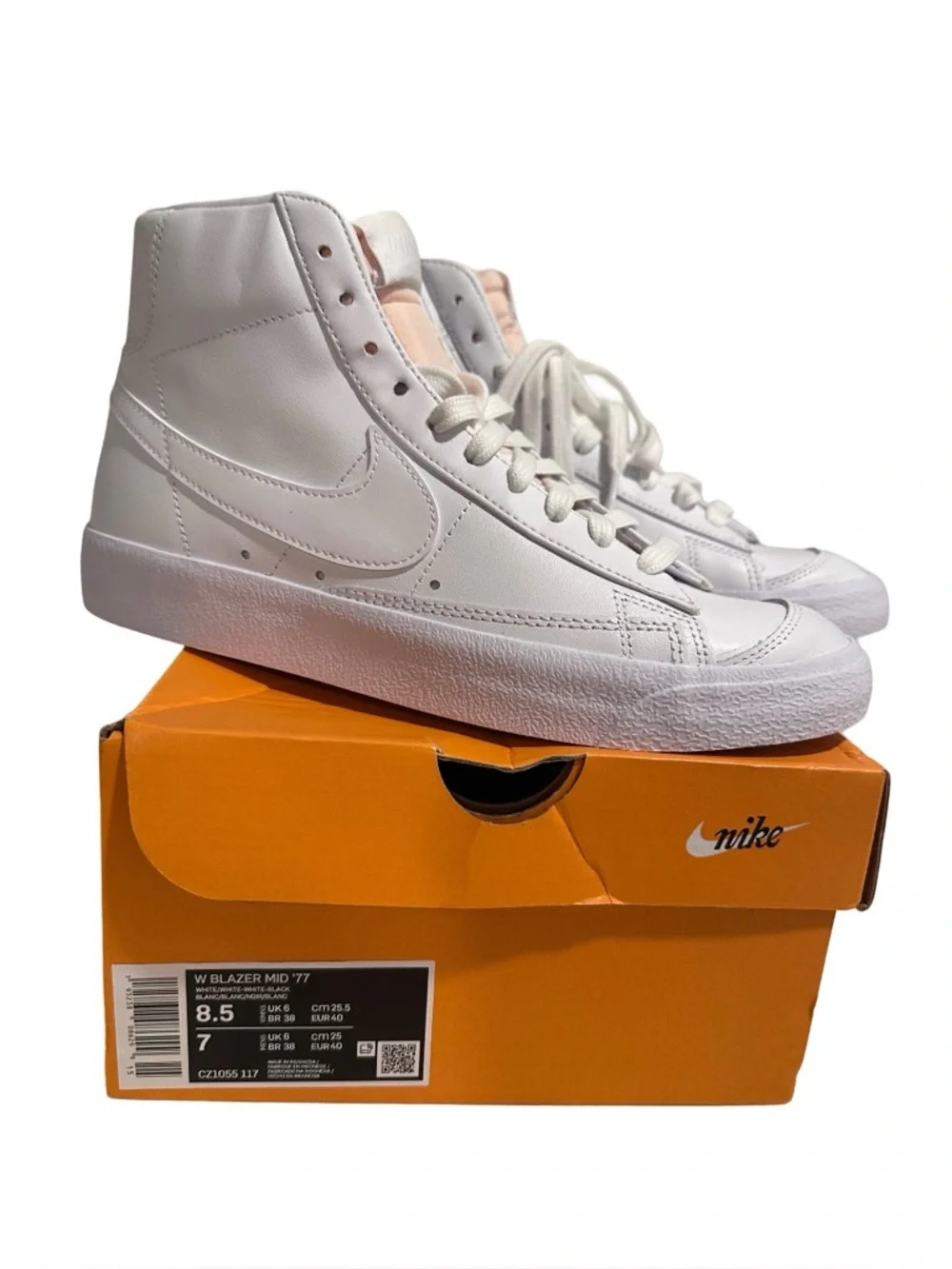 Nike Blazer Mid '77 Triple White Leather High Top Sneakers - Women's 8.5